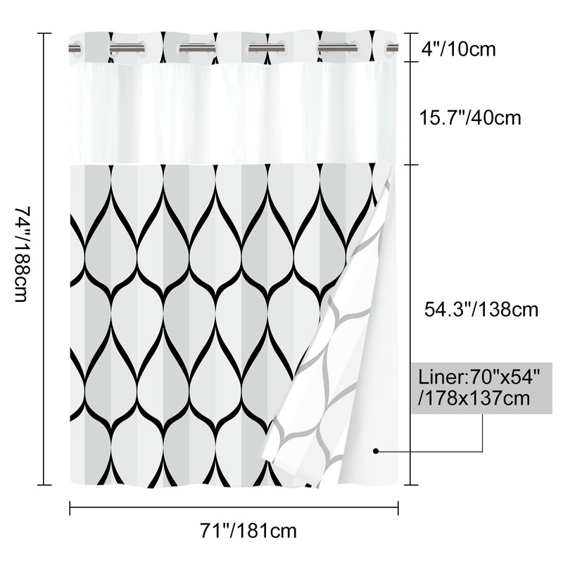 Yiatn No Hook Needed White Shower Curtain with Snap in