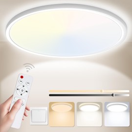Yexati Bathroom Light 24W 3200LM 30cm Dimmable with Remote Control 6500K-3000K, IP54 LED Bathroom Light Ultra Thin Flush Ceiling Light Round for Kitchen Toilet Porch Bedroom Utility Room White