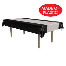 Beistle Sleek Black and Silver Plastic Rectangular Table Cover For Awards Night Theme Graduation Party Supplies Wedding Decorations