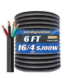 6 Feet 16/4 SJOOW Cable Cord 16 AWG 4 Conductor SO Wire - 16 Gauge 4 Conductor (16/4 Wire) 300V Portable Power Extension Cable for Motor Leads, Portable Lights, Battery Chargers