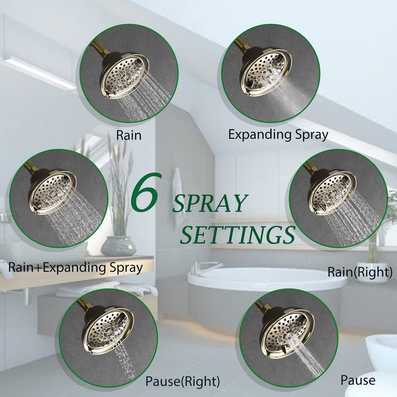 Rainovo 6 Spray Settings High Pressure Shower Head 5" Rain