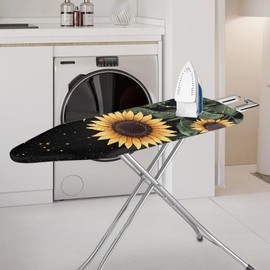 PJHEQOXE Sunflower Ironing Board Cover, Soft Ironing Board Cover, Non Stick Scorch and Stain Resistant Standard Size with Elastic Edges,Black
