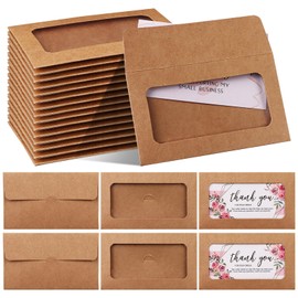 GANGBARU 120 Packs Window Card Envelopes Bulk Kraft Color Favor Card Sleeve Blank Certificates Envelopes with Clear Windows Classic Credit DIY Crafte Small for Business Christmas Thanksgiving