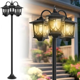 Outdoor Solar Lamp Post Lights, Solar Floor Lamps Outdoor Lights, 3-Head Waterproof Solar Powerd Lights for Garden, Lawn, Pathway, Yard, Front/ Back Door, 60 Lumens, 2 Extra Spare Bulbs, Decoration:_Standard – Without Planter