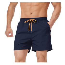 Bulobulo Swimming Trunks with Zip Pocket Men's Quick-Drying, darkblue, XL