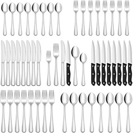 EUIRIO 72-Piece Silverware Set with Steak Knives, Heavy Duty Stainless Steel Flatware Set for 12, Food-Grade Tableware Cutlery Set, Utensil Sets for Home Restaurant, Mirror Finish, Dishwasher Safe