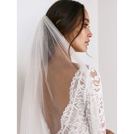 Unsutuo - Velo de novia con purpurina para novia, codo, despedida de soltera, velo de novia para mujeres y niñas (blanco)