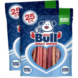 ValueBull Bully Sticks, Low Odor Premium Dog Chews, Thick 6", 50 ct - All Natural, Single-Ingredient, Rawhide-Free, Long-Lasting for Aggressive Chewers, Healthy & Safe