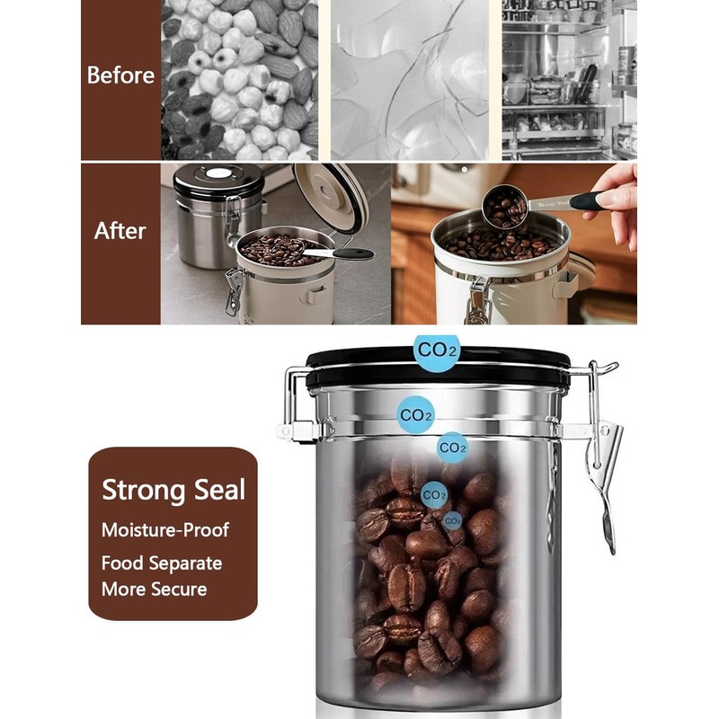 Coffee Canister Airtight Storage Container 1.8L Stainless Steel Air Tight