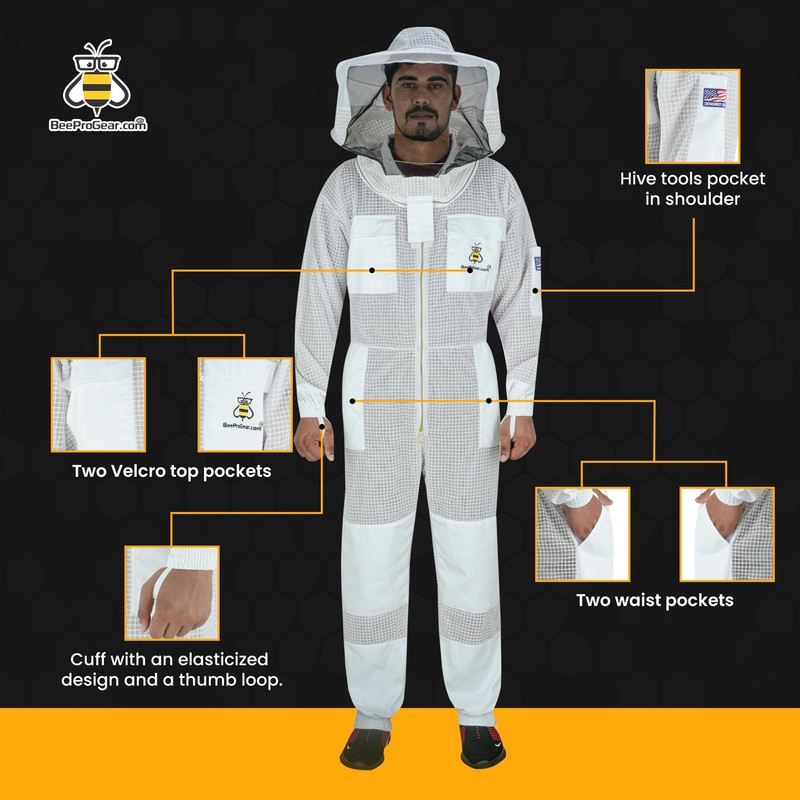 BeeProGear 3 layer Ultra Ventilated Mesh Beekeeping Suit with Round
