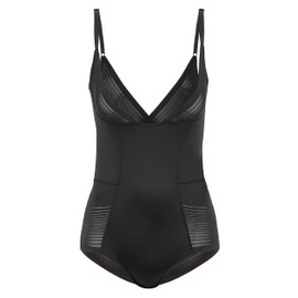 Marks and Spencer Women's Firm Control Shaping Sheer Striped Wear Your Own Bra Body, Black, 12