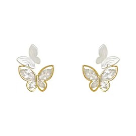 Dainty Butterfly Earrings for Women Shiny Crystal Butterfly Stud Earrings Double Cute Small Butterfly Earrings Birthday Jewelry Gift
