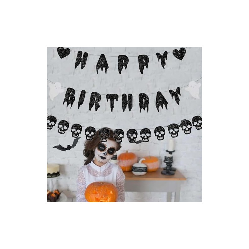 HNGWLYN - Bandera gótica de cumpleaños con purpurina negra