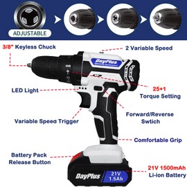 21V Cordless Portable Power Drill, Electric Lightweight Drill Set for Women Home DIY, 2 Variable Speed, 25+1 Position, 29pcs Drill Bits for Drilling/Screwing