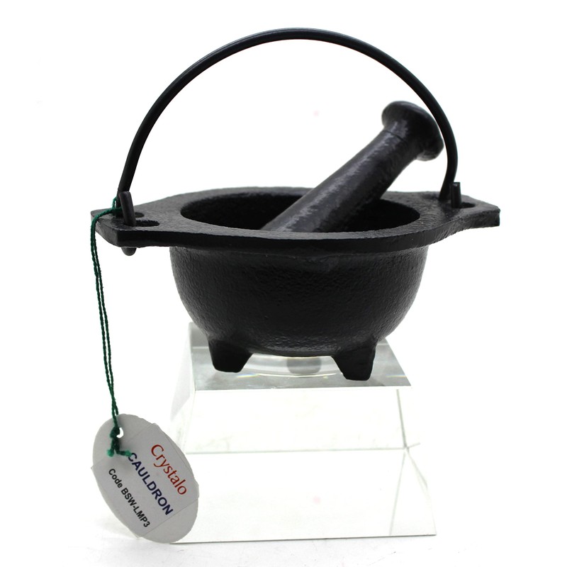 Crystalo - Cast Iron Cauldron Mortar And Pestle Set