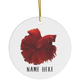 Personnalized Name Betta Fish Red Gifts 2024 Christmas Circle Ceramic Ornaments Circle Ceramic