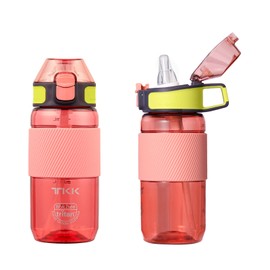 TITIROBA TKK Trinkflasche mit Strohhalm 450ml Wasserflasche Auslaufsicher BPA-frei Tritan Spotr trinkflasche für Fahrrad Camping Yoga Gym Rosa 1003