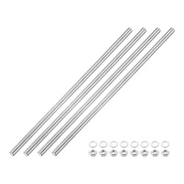 sourcing map 4pcs Fully Threaded Rod, M5 x 150mm 201 Stainless Steel Right Hand Threads Rods with Nuts and Flat Washer Fully Studding Rod Bar for Clamps, Hangers and U-Bolts