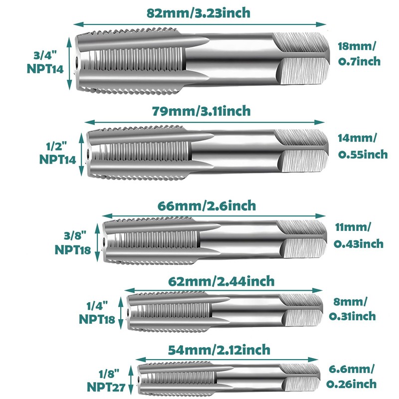 KEWAYO NPT Thread Forming Taps - 5 Pieces 1/8", 1/4",
