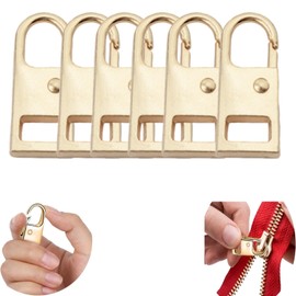 Zipper Pull Replacement,6 Pcs Metal Zipper Repair Tab for Luggage BackpacksJackets Handbags,Universal Zip Head Fixer for Suitcases Purses Clothing(Gold)