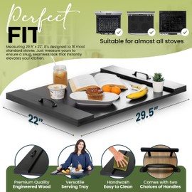 Noodle Board Stove Cover with Handles – Rustic Wooden Electric and Gas Stove Top Covers – Farmhouse Kitchen Décor Adds Extra Counter Space Protects Burners Durable Laminate Wood