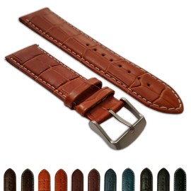 20mm Tan & White Genuine Leather Mock Croc Watch Strap Band Mens Crocodile Padded Sandblasted Buckle