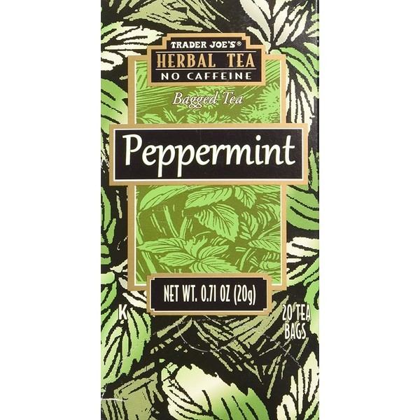 Trader Joe's Herbal No Caffeine Peppermint Bag Tea 20 Tea Bags Very Refreshing and Soothing !!!