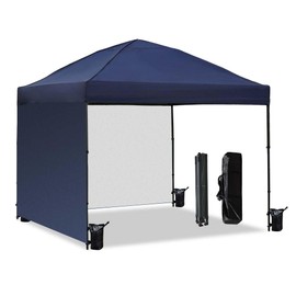 10x10 Pop Up Canopy Tent with 2 Sidewalls, Easy Up Canopy Outdoor Party Sun Shade Tent Portable Gazebo for Beach Camping Events with Carry Bag and 4 Sand Bags (Navy Blue)
