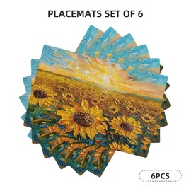 Abstract Sunflower Placemats Set of 6 Washable Table Mats Spring Summer Floral Flower Heat-Resistant Cotton Linen Place Mats for Dining Table Kitchen Indoor Outdoor Party Holiday Decor