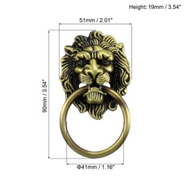 sourcing map 6 Pcs Lion Head Pulls Knob, 3.54" x 2" Zinc Alloy Vintage Lion Door Handle Decorative Front Door Knob Ring Pull Handle for Gate Cabinets Drawers, Bronze