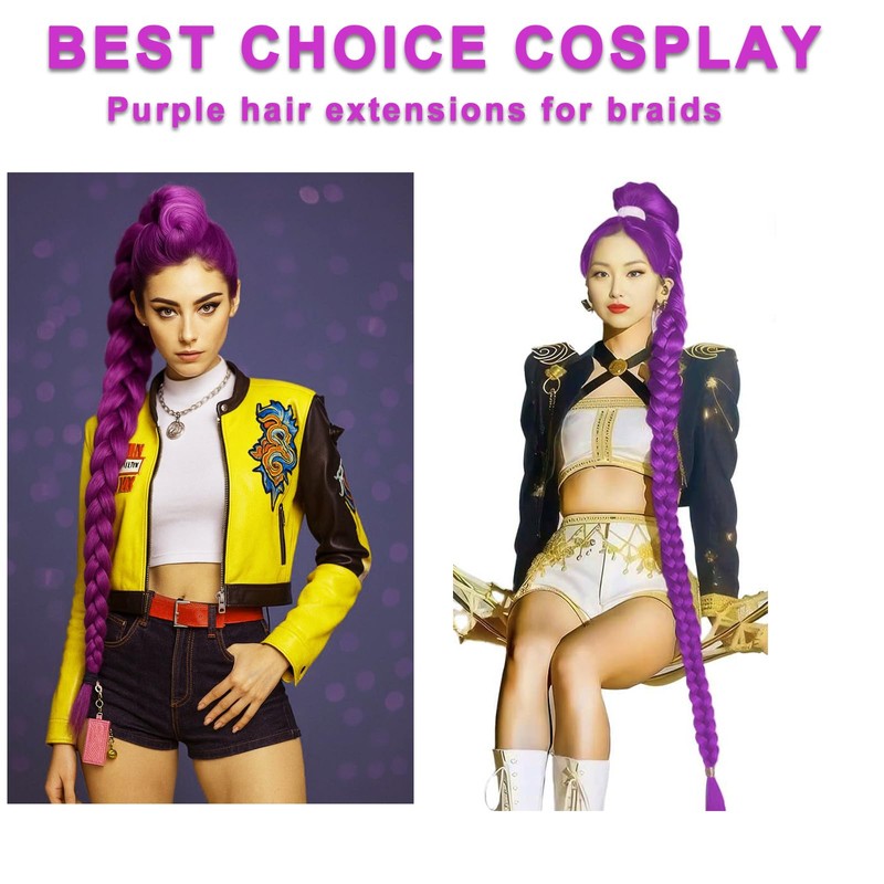 36 Inch Purple Hair Extensions Pre-Braids Braiding Hair for Cosplay