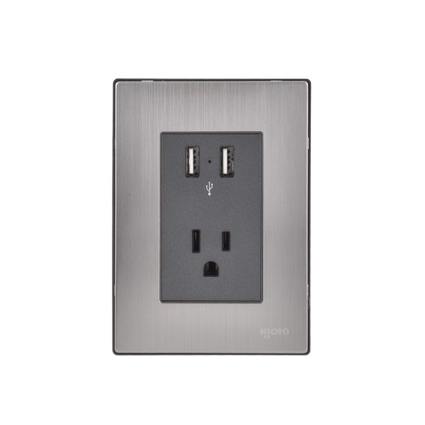 iGoto INOX2006 Con toma USB Y 1 contacto, Acero Inoxidable,