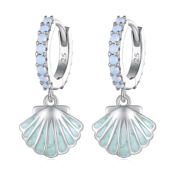RUKYF S925 Sterling Silver Dangle Hoop Earrings for Women Seashell