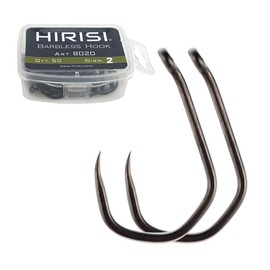 Pack of 50 PTFE Coated Stainless Steel with High Carbon Content, Barbless Fishing Hooks with Eyelet Fishing Accessories (FBA-8020-2)