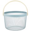 Daikai Linie Storage Iron Basket, Wood Handle, Round, Light Blue