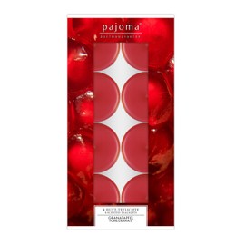 pajoma® Tea Lights Pack of 8, Pomegranate Scented Tea Lights in Aluminium Case, Burning Time Approx. 4 Hours, Height 1.5 cm, Diameter 3.5 cm, Decoration, Catering, Outdoor, Wind Glasses, Wedding
