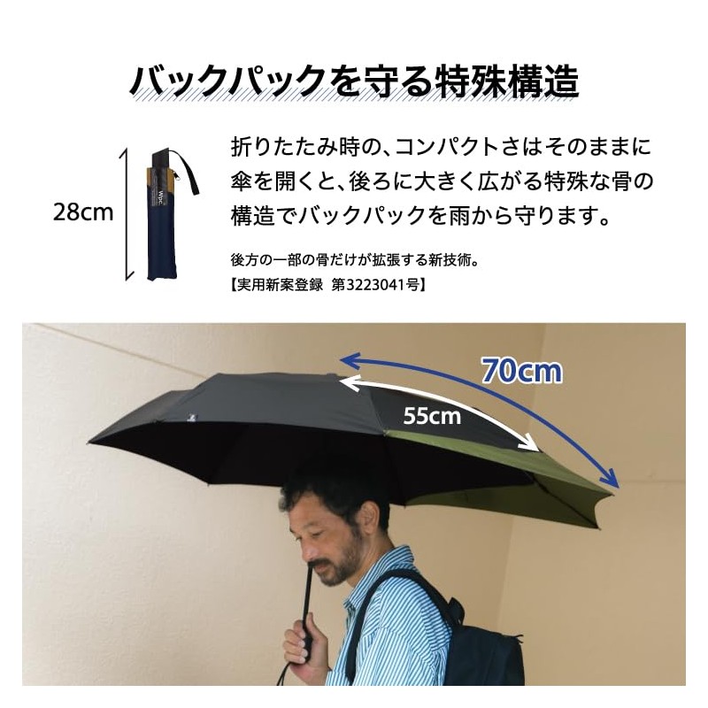 Wpc. UX004-934-002 Folding Umbrella, Back PROTECT FOLDING Brown x Black,