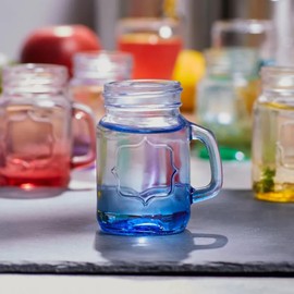 6 Piece Mason Jar Shot Glass Set with Handles - Colorful Ombre 5 oz Mini Drinking Cups for Parties, Showers, Basket Fillers and Weddings-Ideal for Home Bar-by Euroware