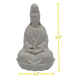 8.5" Fine Porcelain Ceramic Quan Yin Buddha Sitting on a Lotus Statue, Guanyin, Kwan Yin, Kuanyin, Goddess of Mercy, Dehua