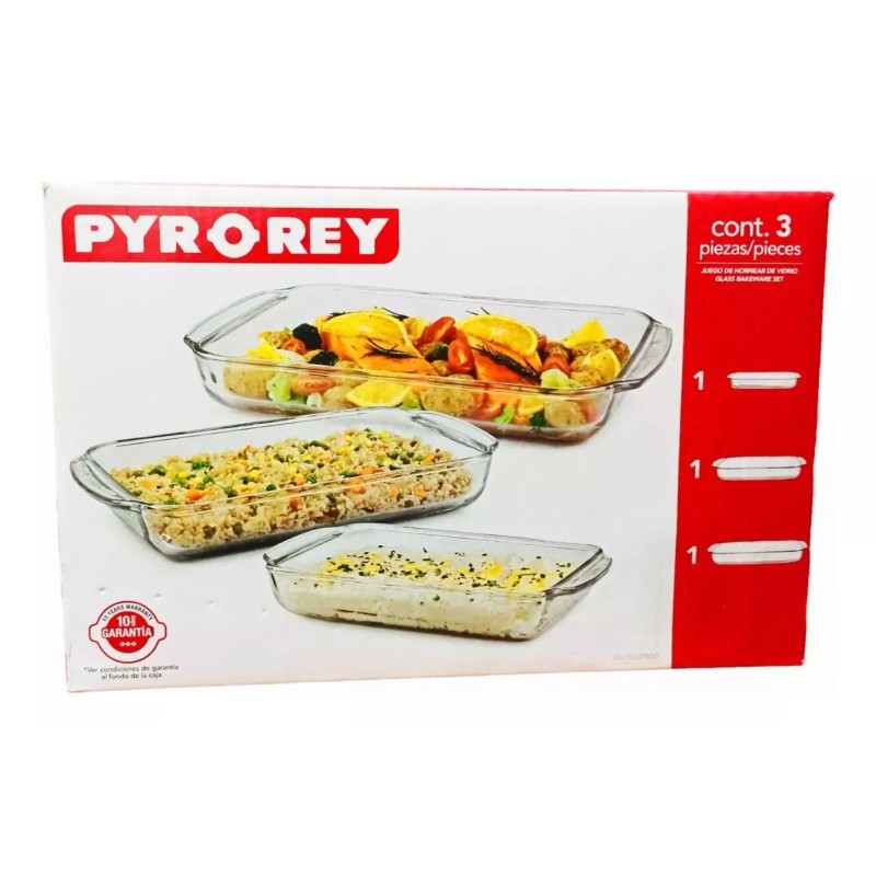 Pyr-O-Rey Refractario 3 Piezas Pyr-o-rey Bandejas Para Servir Hornear