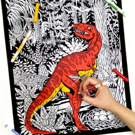 Velociraptor Jurassic Dinosaur Fuzzy Coloring Poster - (Boys, Girls, Toddlers Arts and Crafts Activity) - Great Quiet Time Indoor Prehistoric Coloring Project for Kids and Adults