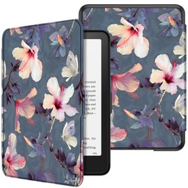 Fintie Case for 7 Inch Kindle Paperwhite (12th Generation) - 2024 and Kindle Colorsoft Signature Edition (1st Generation), Lightweight Protective Case with Auto Sleep/Wake, Blooming Hibiscus