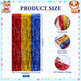 41Pcs Paw Birthday Decorations Streamers Balloons Paw Party Decorations 3.3x6.6ft Red Gold Blue Foil Fringe Curtains Dog Birthday Party Supplies Photo Booth Props Backdrop