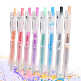 HANKU Glitter Pens, 8 Colors Glitter Gel Pens, 0.7mm Fine Tip Retractable Colored Sparkle Pens for Adults Journaling Coloring