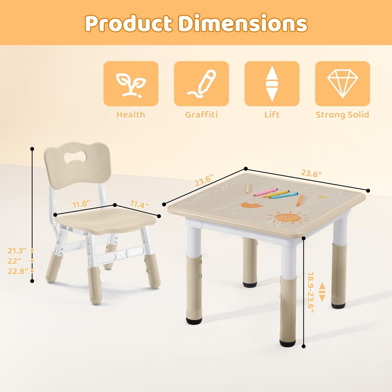 CuFun Kids Table & Chairs Set (2 Chairs) Height Adjustable