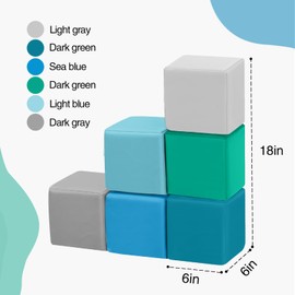 Foam Building Toys for Toddlers: 6-Pieces PU Leather Soft Foam Blocks - Early Learning Construction Toys Play Set - Colorful Large Stacking Blocks for Kids Indoor Birthday Gift (Contemporary)
