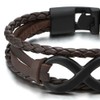 COOLSTEELANDBEYOND Black Infinity Love Number 8 Brown Leather Bangle Bracelet