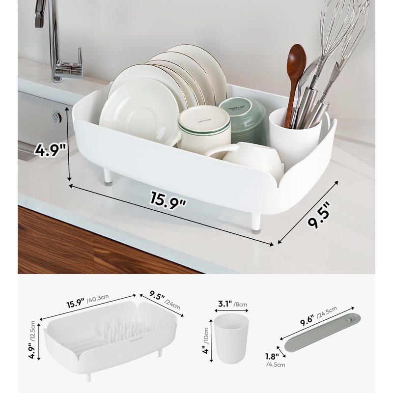 carrotez Split-Design Small Dish Drying Rack, Space-Saving Dish Drainer for