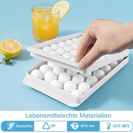 Miaowoof Ice Cube Tray with Lid and Container, 2.5 cm x 99 Pieces, Round Ice Cubes, Non-BPA Ice Cube Tray with Lid for Ice, Cocktail, Coffee, and Tea, Space Saving and Stackable (White)