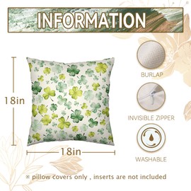 Cryfox St Patricks Day Pillow Covers 18x18 Set of 2 Shamrock St Patrick's Throw Pillow Cover Green Leaves Clovers Pillow Case Cushion Cover Home Decorations for Bed Couch Sofa